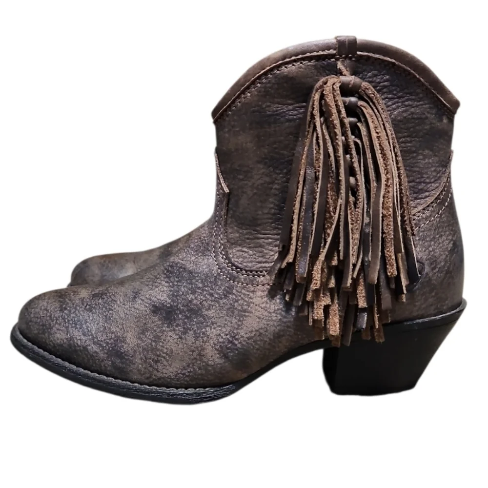Ariat Duchess Brown Leather Fringe Ankle Boots